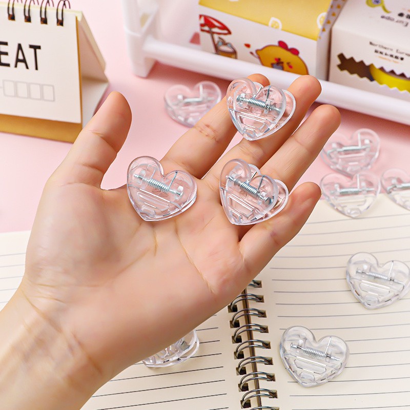 Kẹp tài liệu mini trái tim trong suốt Clear Heart trang trí dễ thương đồ dùng học tập tiện lợi văn phòng phẩm