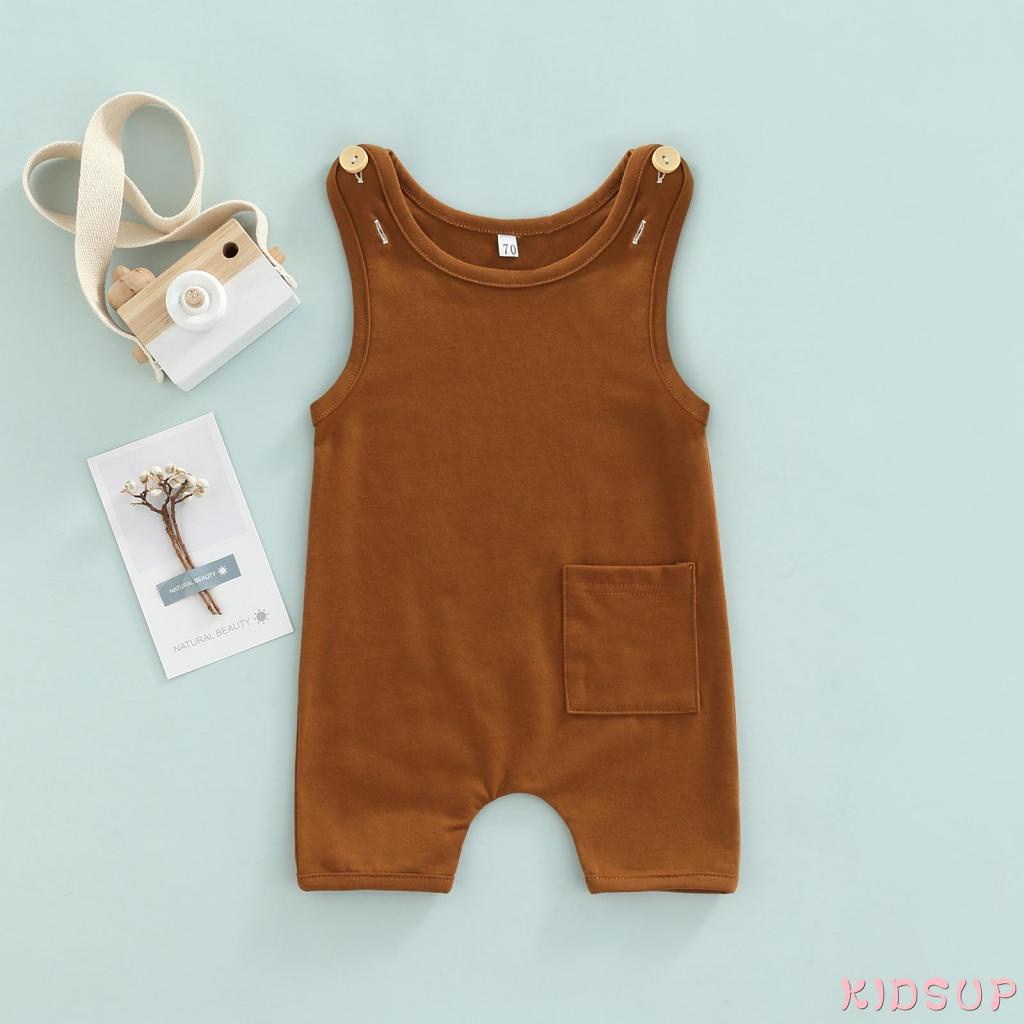 Bộ Áo Liền Quần Hai Dây Ngắn Màu Trơn Thời Trang Mùa Hè Cho Bé 0-3 Tuổi