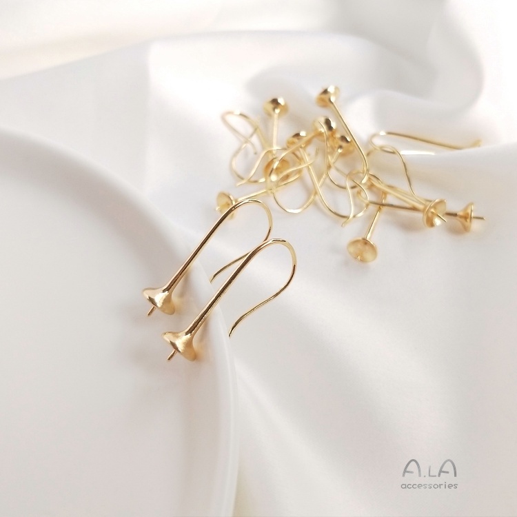 █diy゜14k●1 cặp 14K túi vàng giữ màu nửa lỗ hạt kim dài dính tinh thể tai móc mặt dây chuyền người giữ tự làm bông tai trang trí vật liệu