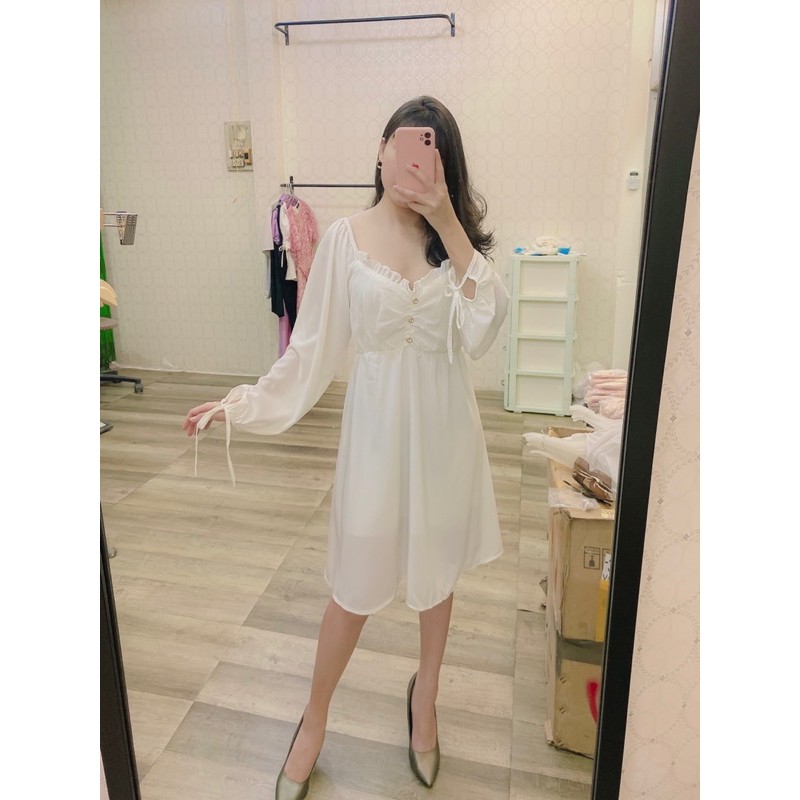 Đầm nữ trắng chất voan xịn nhún ngực mặc dự tiệc dạo phố dễ thương mã [TO GAN] | BigBuy360 - bigbuy360.vn