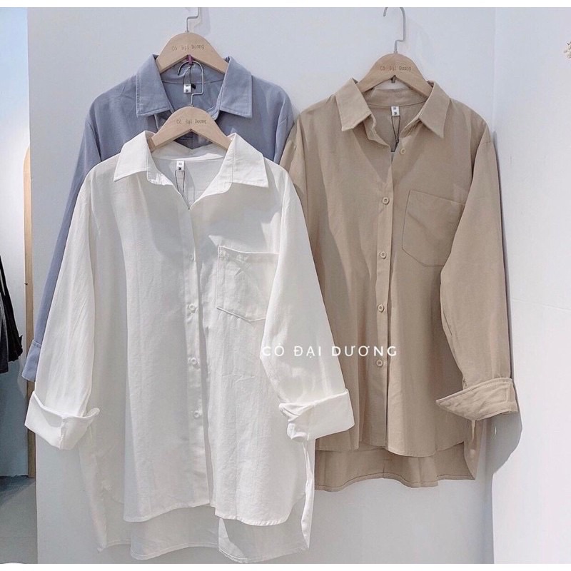 Áo Sơmi trơn vintage oversize chất thô mềm dày dặn hàng quảng châu loại 1