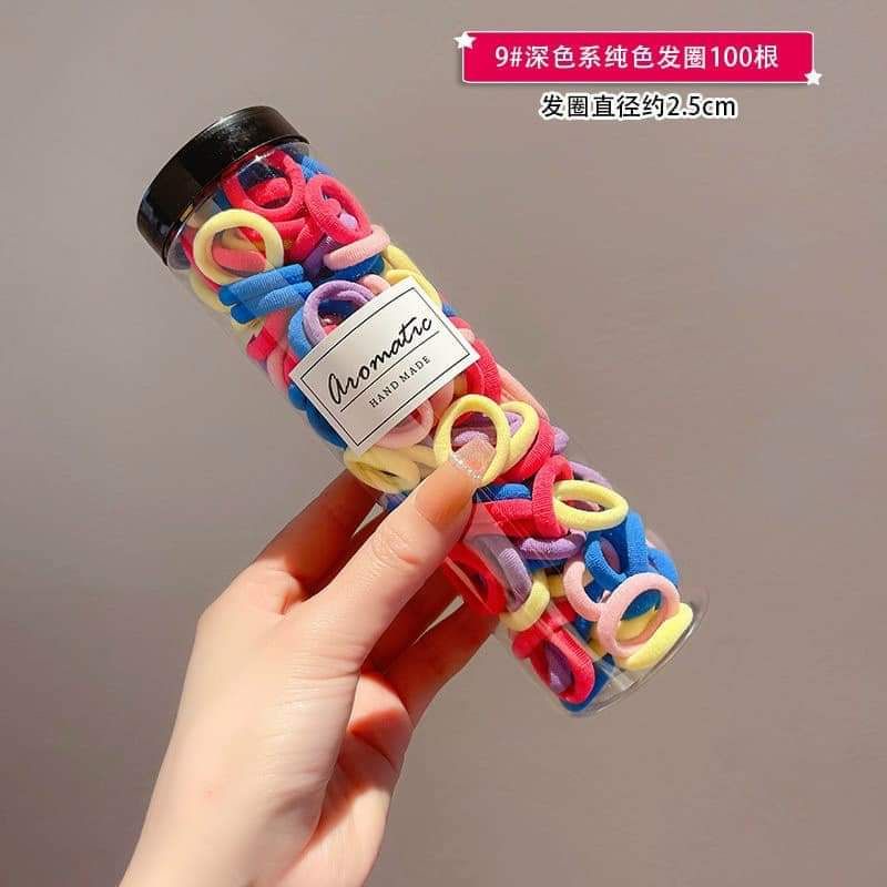 Hộp 100 dây chun cột tóc ống nhiều màu dễ thương