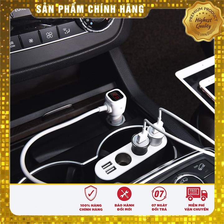 CHÍNH HÃNG, SALE, XẢ KHO HOCO Z13 Ổ Cắm Sạc Xe Hơi , Ô TÔ - 2 Cổng USB, 3 Tẩu Cắm SạC, BỘ chia 3 cổng tẩu sạc