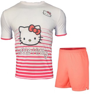 Quần áo đá bóng trẻ em HELLO KITY trắng hồng so cute_Chất vải thun lạnh xịn