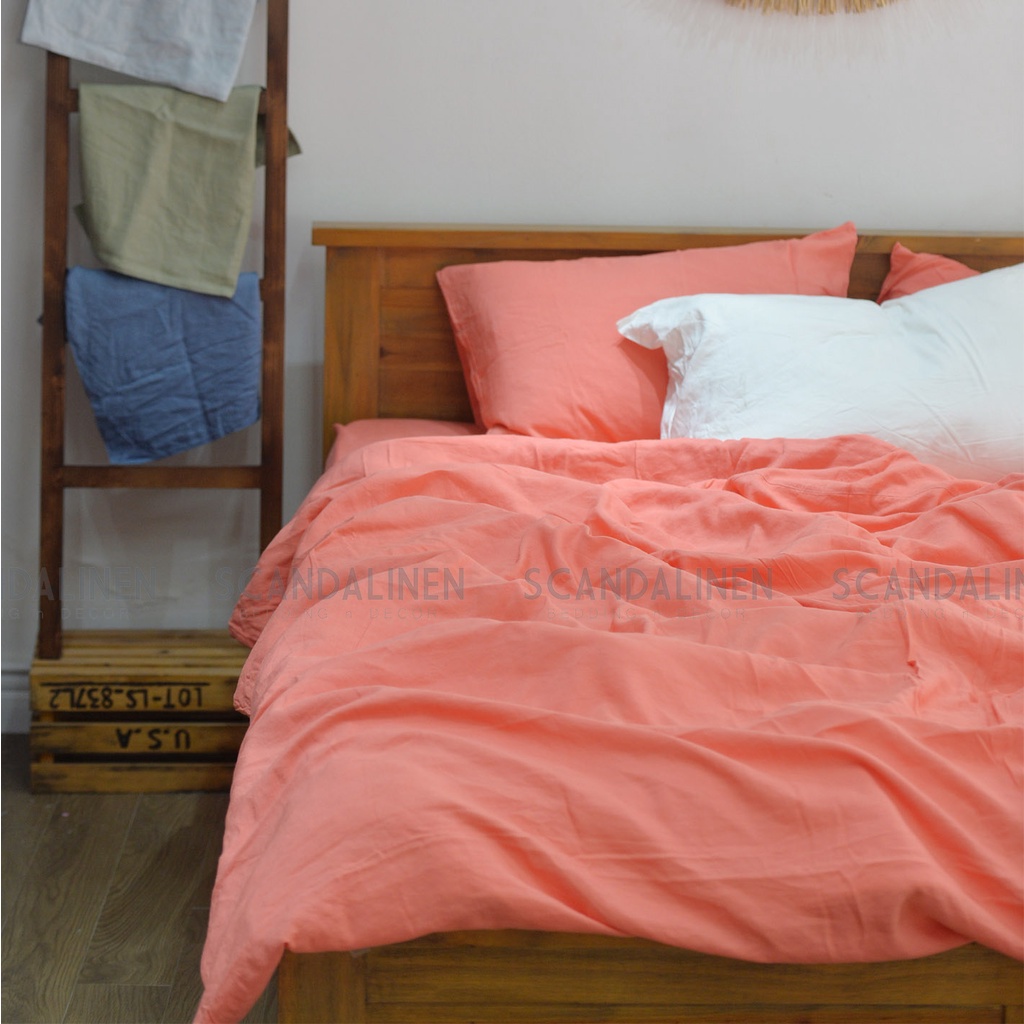 Bộ Chăn Ga Gối Linen Bamboo – Hồng Cam 06