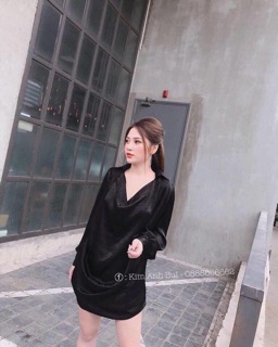Váy sơ mi lụa cổ đổ