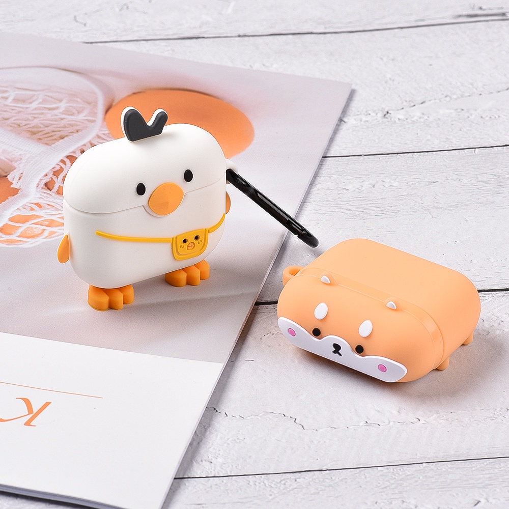 Vỏ bảo vệ hộp sạc tai nghe thích hợp cho Airpods 3 2 1 Pro Pro 3 bằng silicon hình chú chó corgi hoạt hình 3D dễ thương