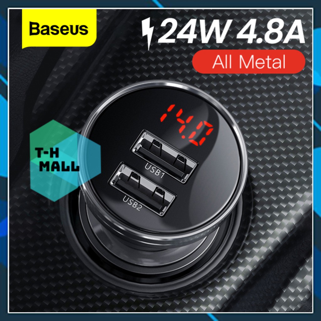 Tẩu sạc đa năng dùng cho xe hơi ô tô Baseus Digital Display (24W, Dual USB 4.8A , Car Fast Charger)