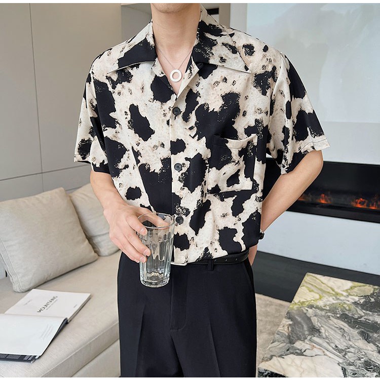 Áo sơ mi nam tay lỡ họa tiết CullBlak SH057