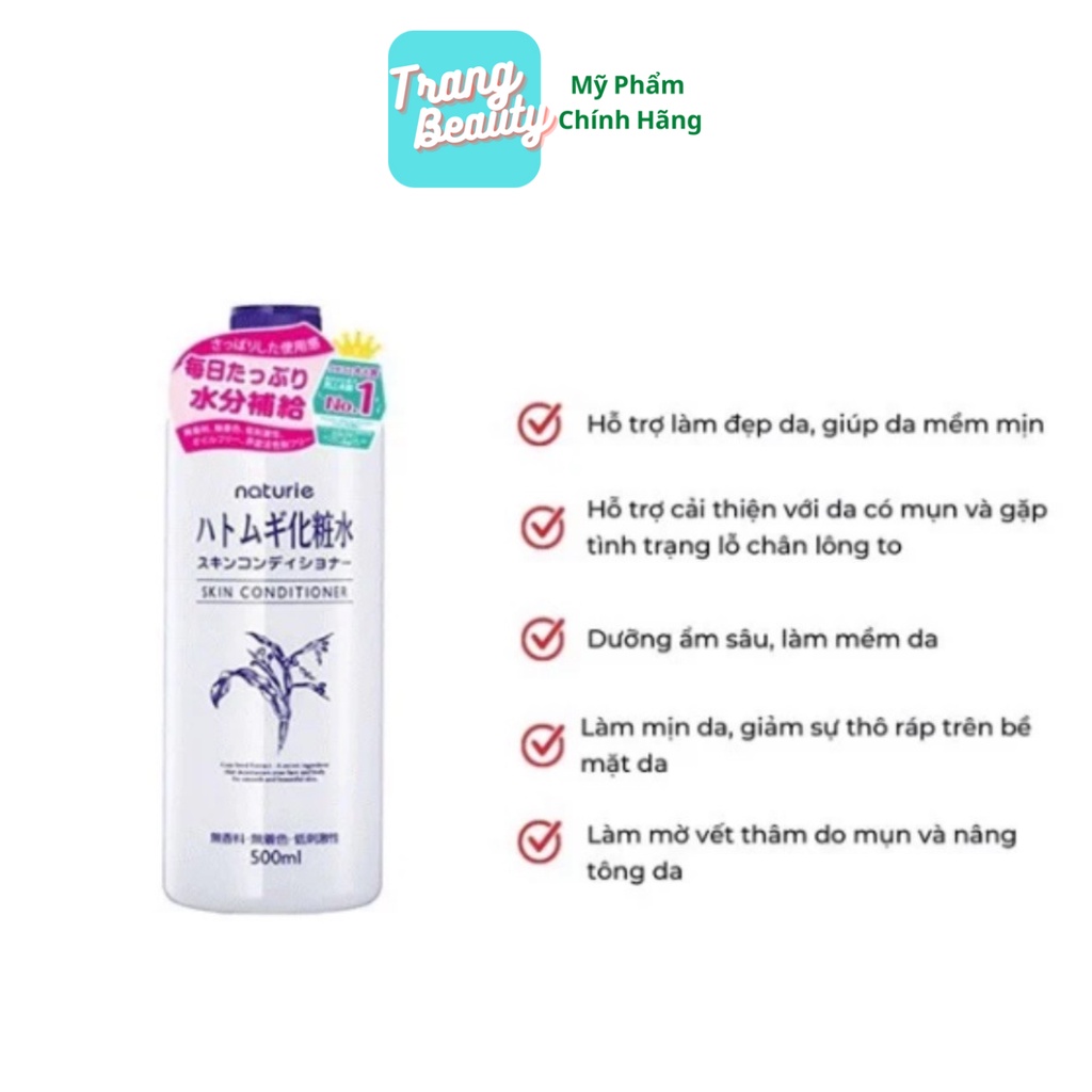 Nước Hoa Hồng ý Dĩ Dưỡng Ẩm Sâu Chống Lão Hóa Mờ Thâm Naturie Hatomugi Nhật 500ml