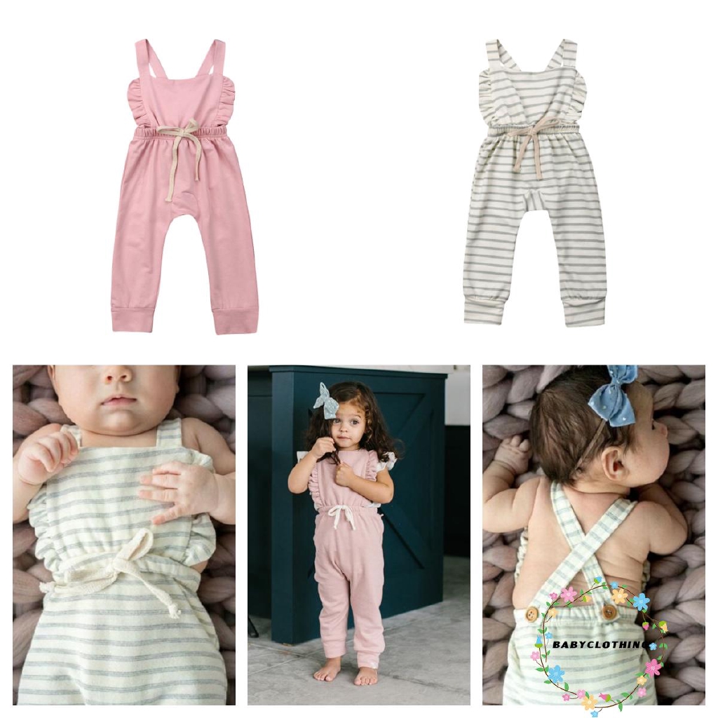 Bộ áo không tay liền quần dài chất liệu cotton phong cách thời trang hè dành cho các bé gái