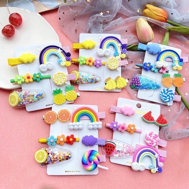 SET KẸP CẦU VỒNG TRÁI CÂY XINH IU(3 MÓN)