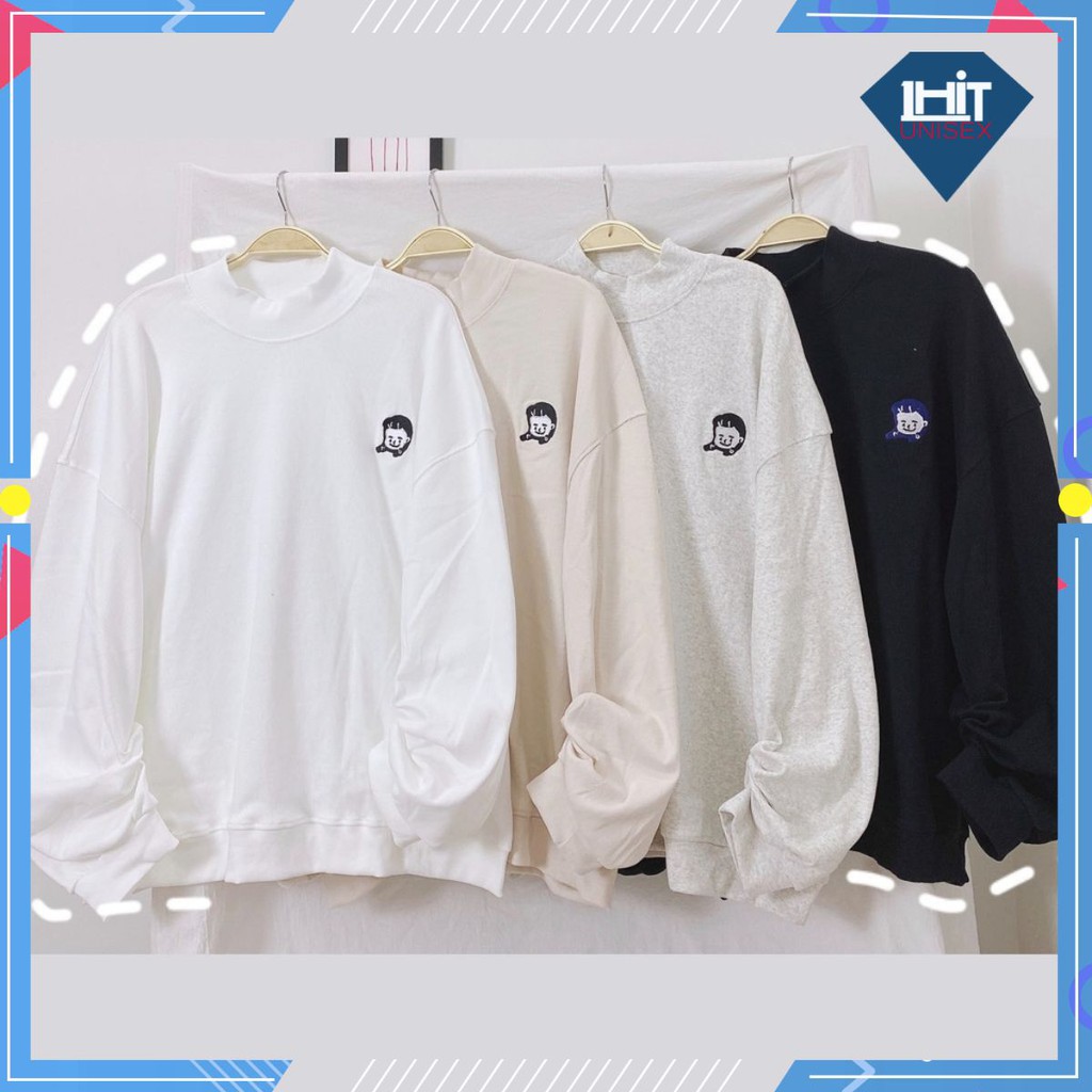 Áo Sweater Cổ Lọ NANASS Thêu Cô Gái Thun Gân Form Rộng Ulzzang 1hit_unisex