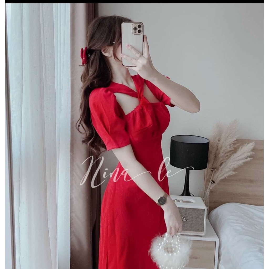 Đầm váy nữ dáng xòe thanh lịch họa tiết cổ đan chéo 3 màu dễ thương tôn dáng trẻ trung sang trọng thanh lịch siêu xinh
