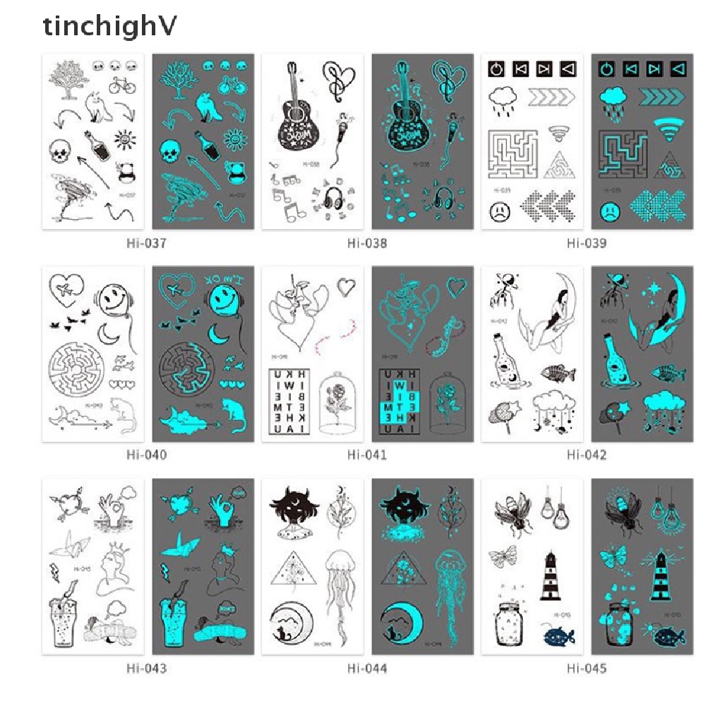 Bộ 10 Tấm Hình Xăm Dán Cổ Tạm Thời Họa Tiết Dạ Quang Độc Đáo