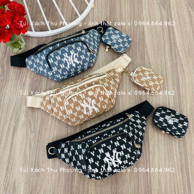 Sét đôi bao tử chữ N Y, túi đeo bụng thêu chữ 2 ngăn kèm túi nhỏ dành cho cả nam và nữ (ảnh thật shop chụp)