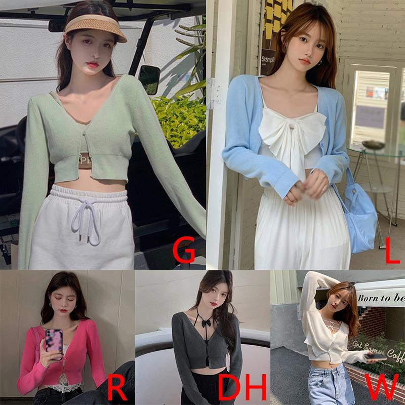 Áo Khoác Cardigan Dệt Kim Tay Dài Cổ Chữ V Màu Trơn Phong Cách Hàn Quốc | BigBuy360 - bigbuy360.vn