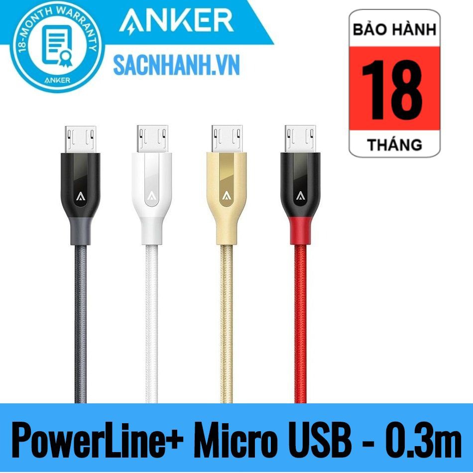 Cáp Sạc Nhanh Micro USB Anker PowerLine+ - Dài 0.3m - A8141