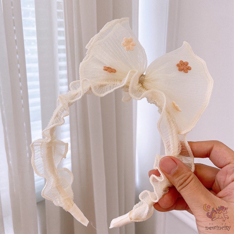 Băng Đô Cài Tóc Phối Ren Thêu Hoa Phong Cách Hàn Quốc Dành Cho Bé
