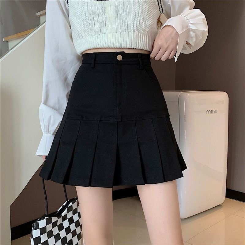 Chân váy COZOKC dáng chữ A lưng cao xếp ly xinh xắn thời trang Hàn Quốc