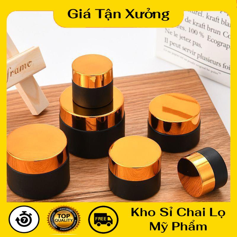 Hũ Chiết Kem Thủy Tinh Nâu 50g,100g Nắp Vàng,Đen , lọ chiết mỹ phẩm , phụ kiện du lịch