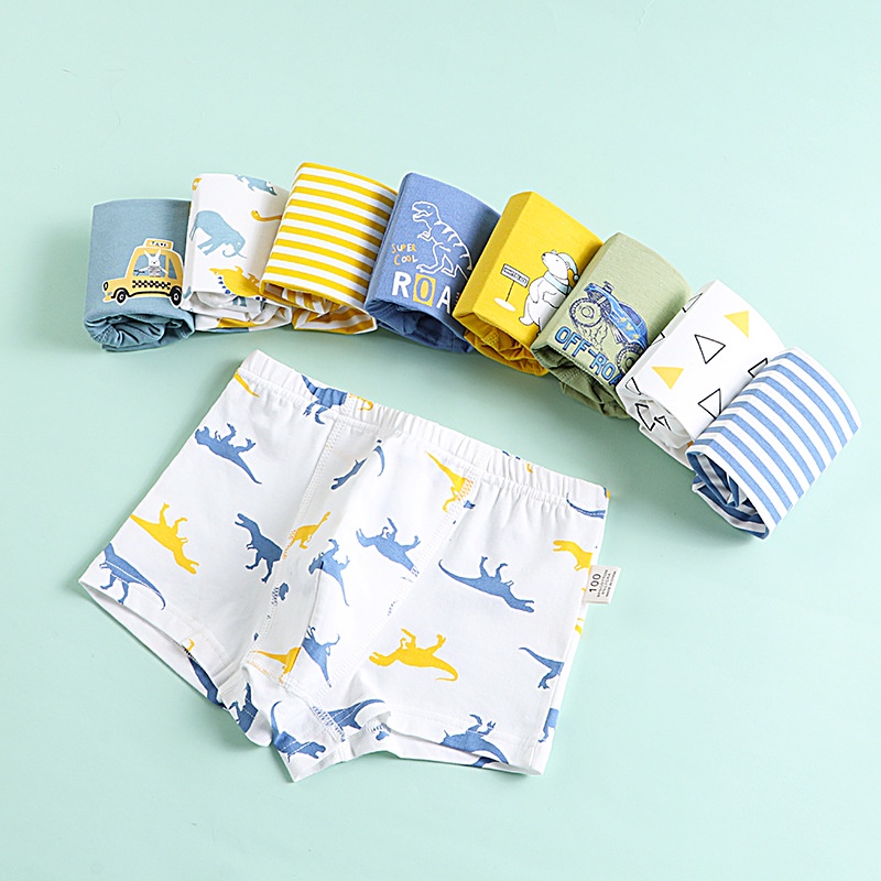 Bộ 3 quần lót boxer SOFFNY chất liệu cotton in hình khủng long hoạt hình dễ thương cho bé trai