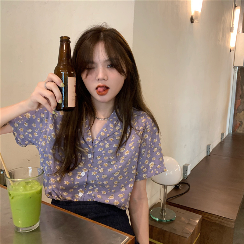 SUXI Áo Sơ Mi Ngắn Tay Dáng Rộng In Hoa Thời Trang Mùa Hè Hàn Quốc Dành Cho Nữ