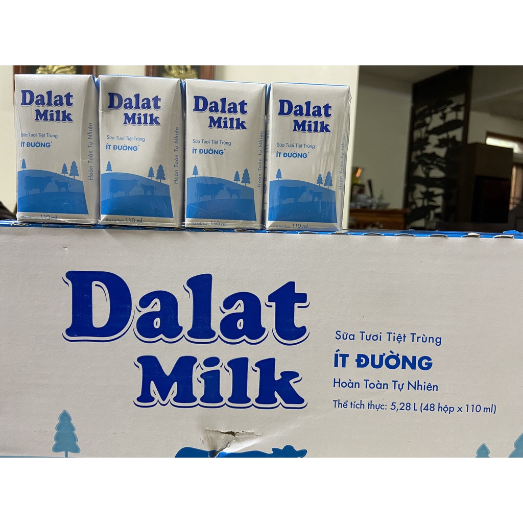 THÙNG SỮA TƯƠI TIỆT TRÙNG DALAT MILK ÍT ĐƯỜNG 48 hộp 110ML