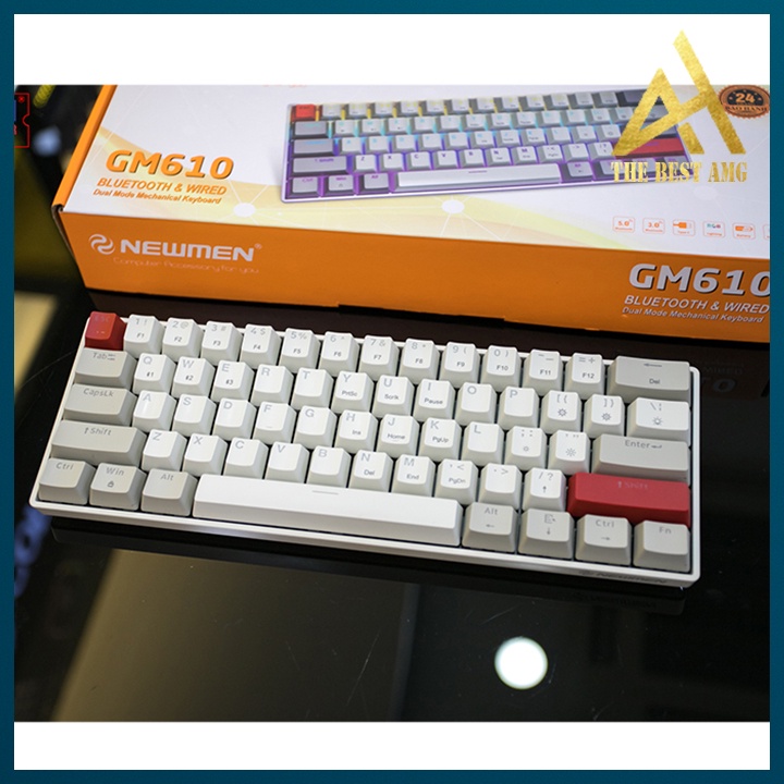 Bàn Phím Máy Tính Bluetooth Không Dây Gaming Mini Đèn Leg Rgb NEWMEN GM610 61 Phím Cơ Màu Trắng