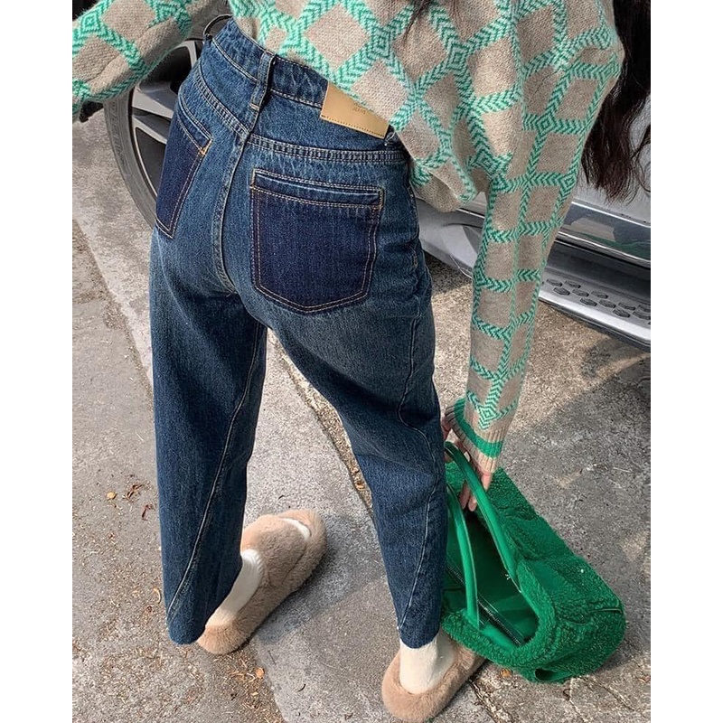 Quần jeans bò xanh đậm dáng suông phong cách Hàn Quốc SALYN QJ02