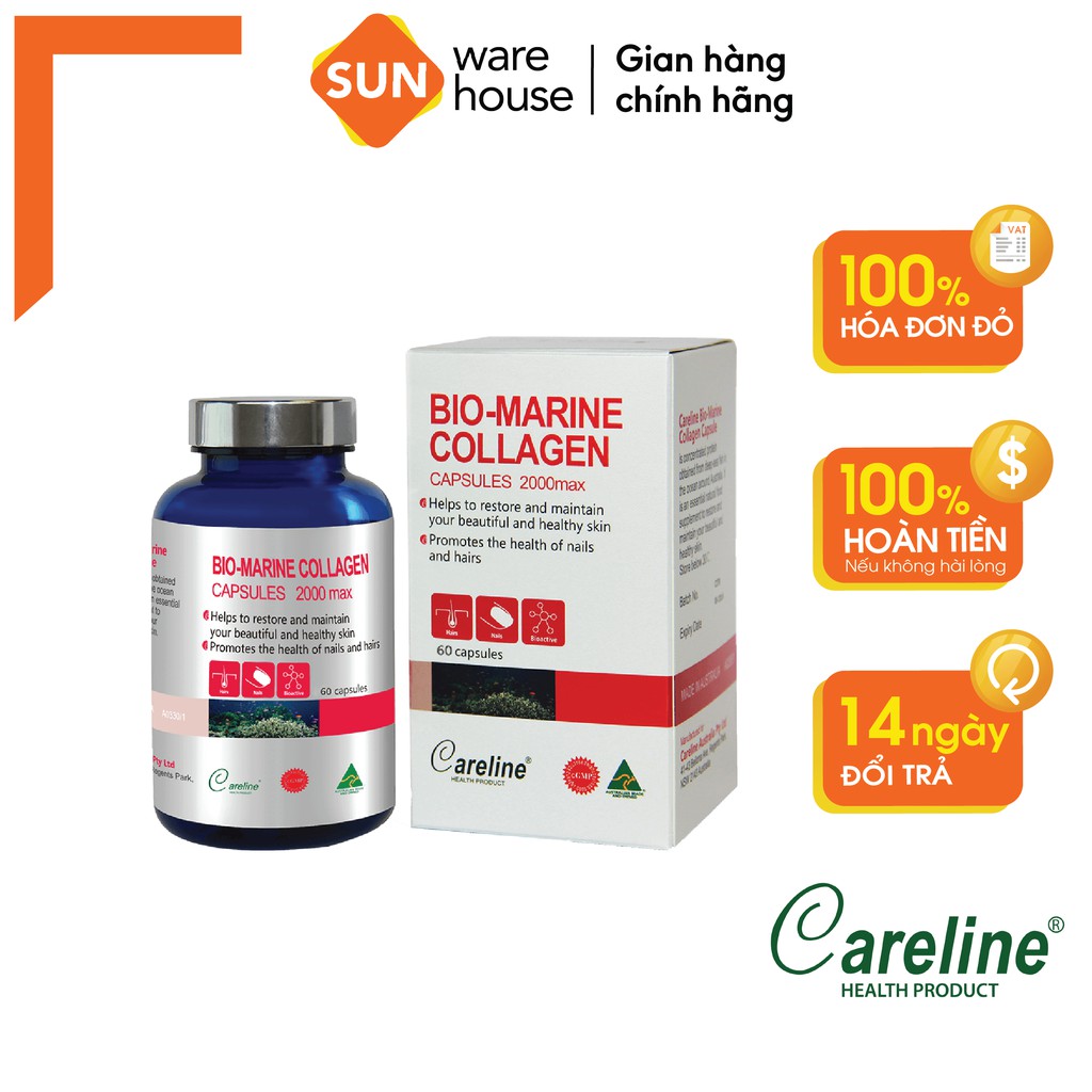 Viên Uống Chống Lão Hoá CARELINE Bio Marine Collagen Giảm Nếp Nhăn, Chăm Sóc Da Cao Cấp 60 Viên