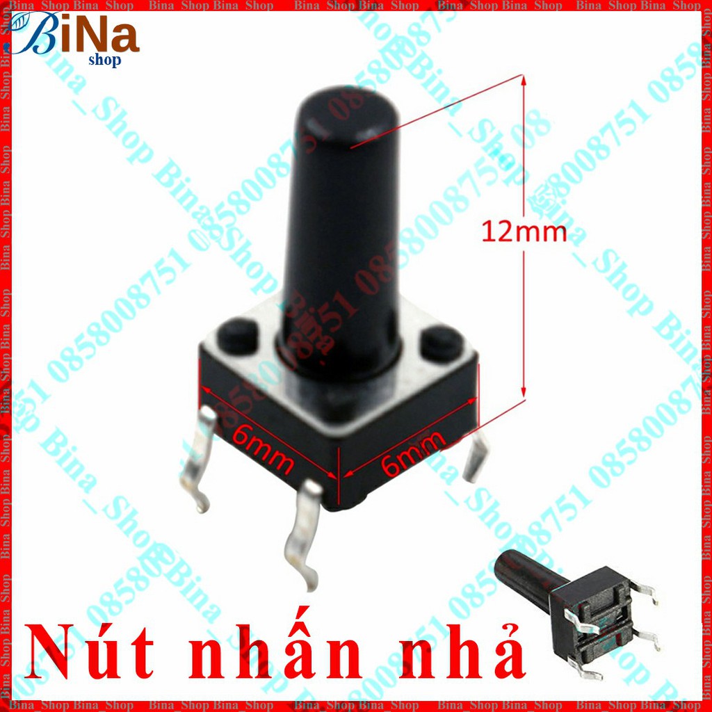 [3 cái] Nút nhấn nhả 6x12mm màu đen