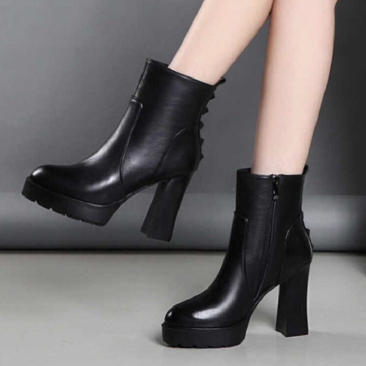 [CAO CẤP] Giày boot gót vuông, bốt nữ cao gót 11 phân 5 nút sang trọng cá tính nhẹ êm chân S017