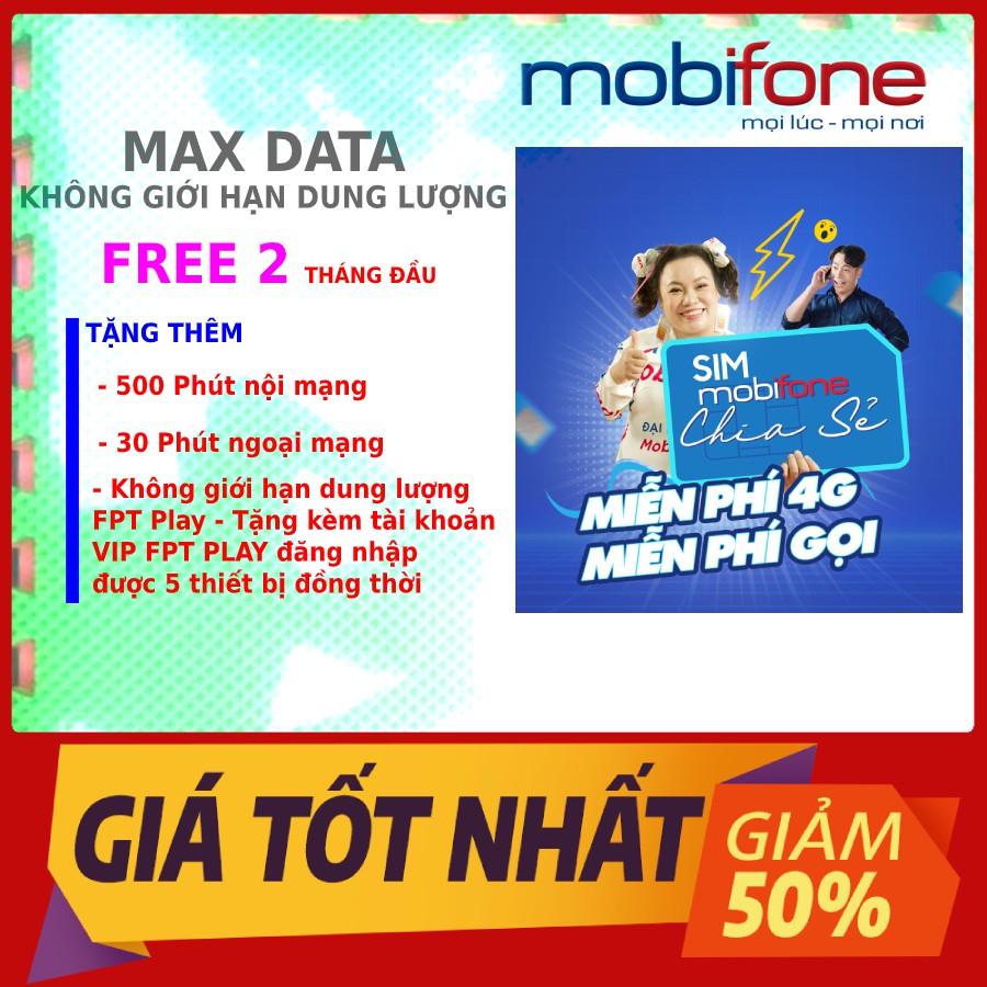 TRÙM CUỐI DATA không giới hạn 4G | 10 số (09) Tặng kèm 1 tài khoản víp FPT PLAY ( free DaTa FPT)