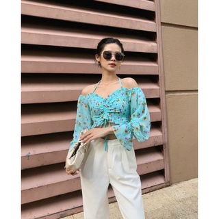 SMALLG - Áo xanh trễ vai cột dây
