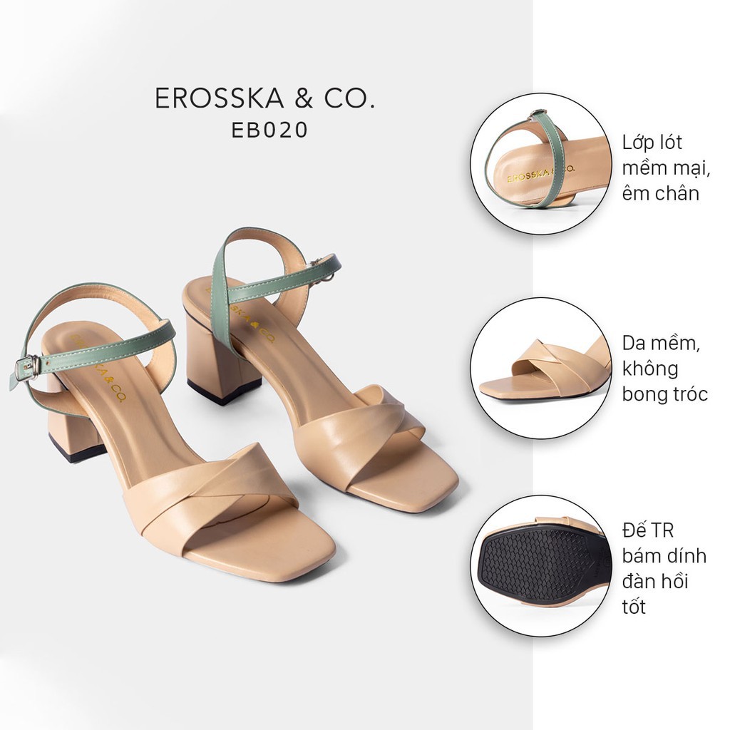 Giày sandal cao gót Eroska thời trang mũi vuông quai ngang bắt chéo cao 7cm màu xanh [HÀNG CAO CẤP] | BigBuy360 - bigbuy360.vn