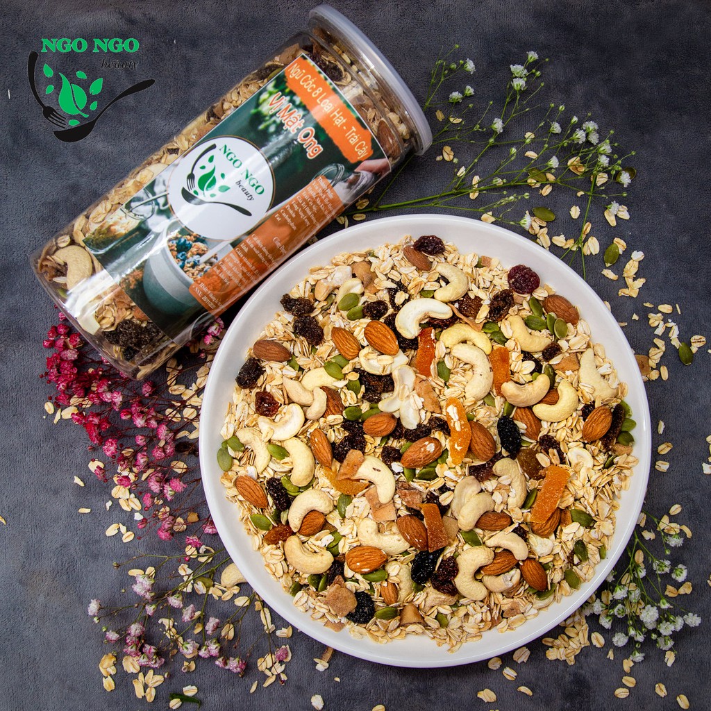 Chỉ 8k/Ngày Ngũ Cốc Granola Nhiều Topping có 8 Loại Hạt (không đường)