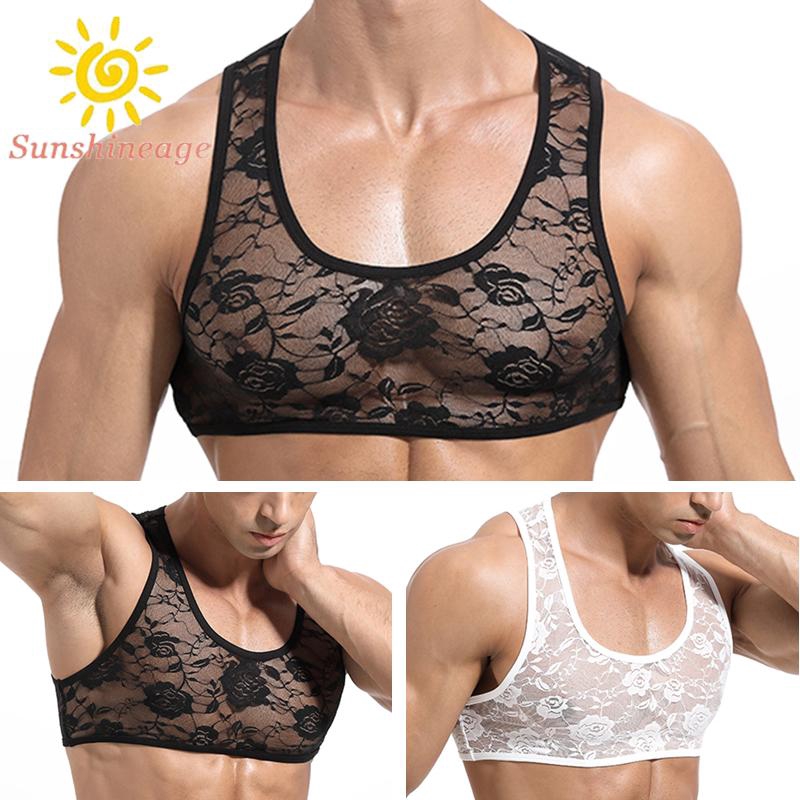 Áo ngực ren không tay cổ tròn xuyên thấu cho nam