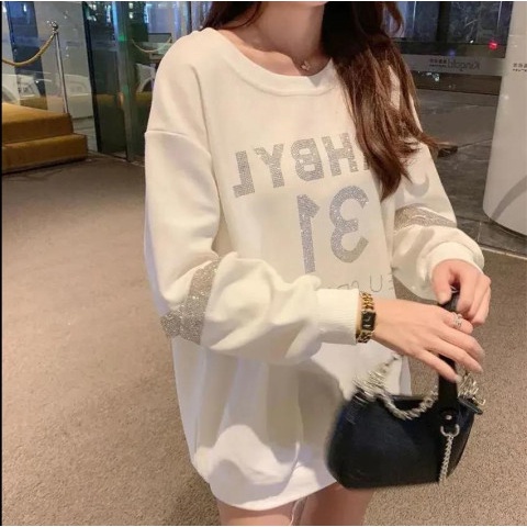 Áo sweatshirt ZHELIHANGFEI tay dài cổ tròn dáng rộng in họa tiết chữ cái phong cách đơn giản thời trang đa năng
