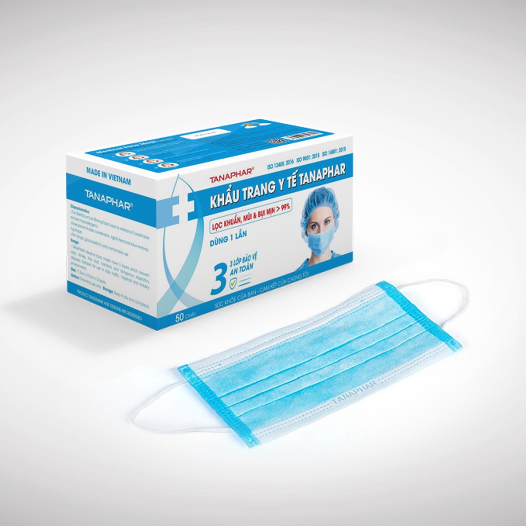 1 Hộp 50 Chiếc - Khẩu Trang Y Tế - Lọc Khuẩn, Lọc Mùi, Lọc Bụi - Loại 3 Lớp, Màu Xanh, An Toàn, Tiện Dụng. TakyHome 7060