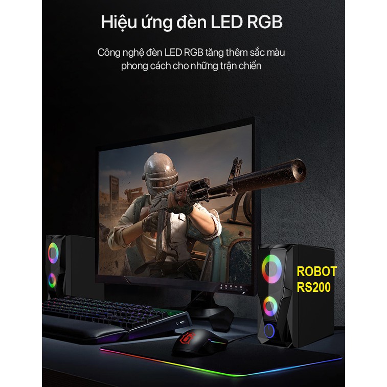 LOA Máy Tính Gaming 6W ROBOT RS200 Hiệu Ứng Đèn LED Âm Thanh HD Chất Lượng Cao Chính Hãng