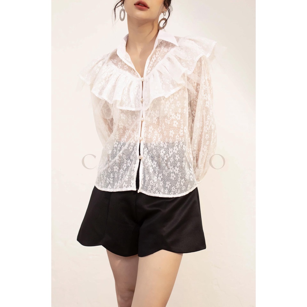 Áo sơ mi kiểu CHARMO tay dài ren hoa Emma Blouse