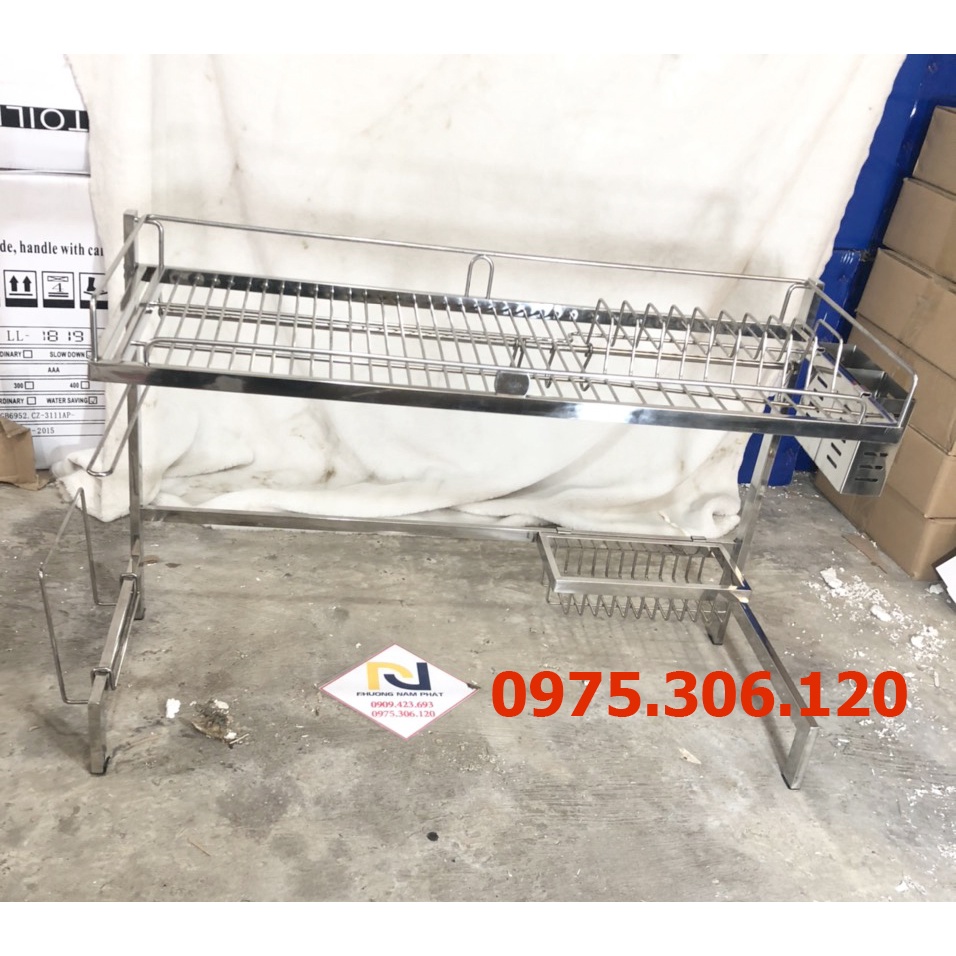 [CHẮC CHẮN NHẤT-TĂM 4LY} Kệ Chén Đa Năng 100% INOX 304 ĐẶT TRÊN THÀNH CHẬU 2 HỘC,KỆ 2 ỐNG ĐŨA KỆ 86cm-96cm-106cm Trắng