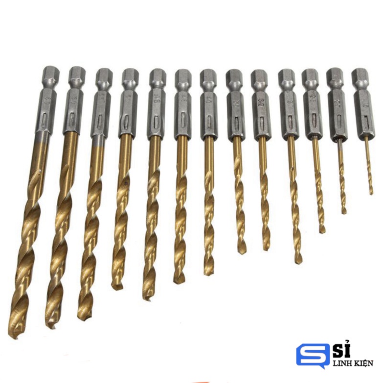 Bộ mũi khoan HSS 13 cái / bộ Tốc Độ Cao khoan Thép cho Kim Loại / gỗ Tráng Titanium Khoan 1.5- 6.5 mm