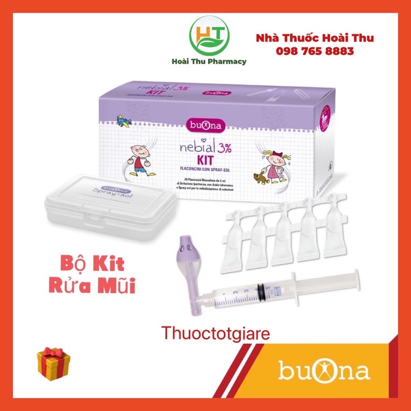 Nebial 3% Kit - Bộ Kit rửa mũi, bộ thiết bị xịt xông mũi, họng cho bé ( Ý )