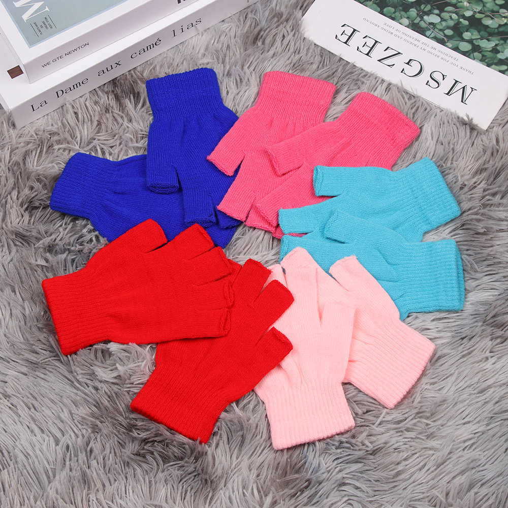 Găng tay dệt kim hở ngón dày giữ ấm mềm mại phong cách mùa đông thích hợp cho nam và nữ