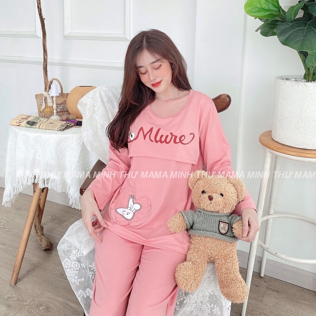 Bộ bầu - bộ sau sinh - cho con bú - chất liệu coton - mềm - mịn - mát ( đô lật túi tim - QDTD - MS - 04 )