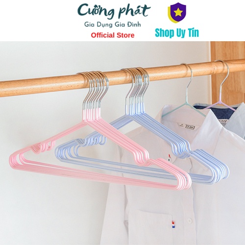 Set 10 móc áo quần inox dày cao cấp bọc nhựa chống bay hằn quần áo size người lớn