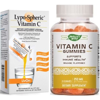 Combo Kẹo Dẻo Vitamin C Nature's Way LivOn Lypo Spheric đẹp da tăng đề kháng giảm ho cảm cúm đau dạ dày 80-150v