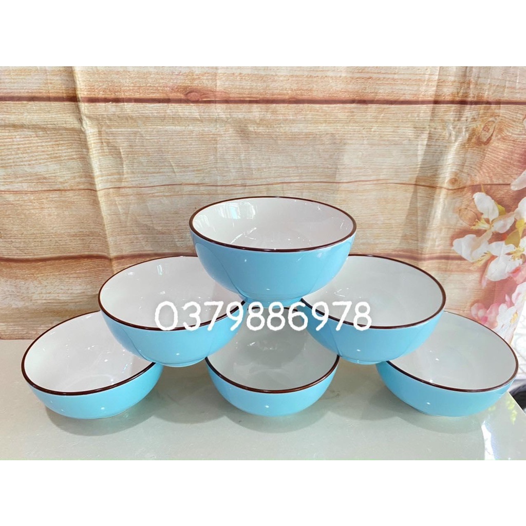 Bộ 10 chén sứ ăn cơm màu xanh pastel cao cấp